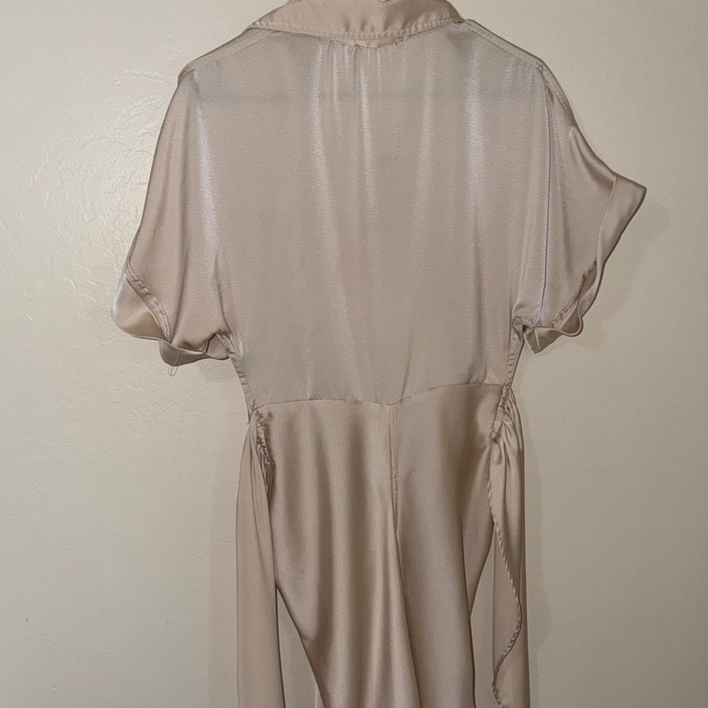 Fashion Nova Beige Satin Shirtdress with Ruched Tie Waist - Picture 10 of 10